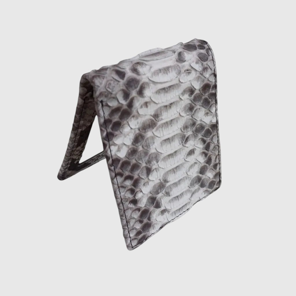 Portefeuille Leather craftman en cuir de python véritable gris avec texture écailles unique et coutures précises