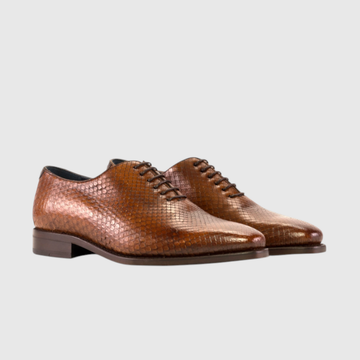 Men's genuine brown python leather dress shoes front pair