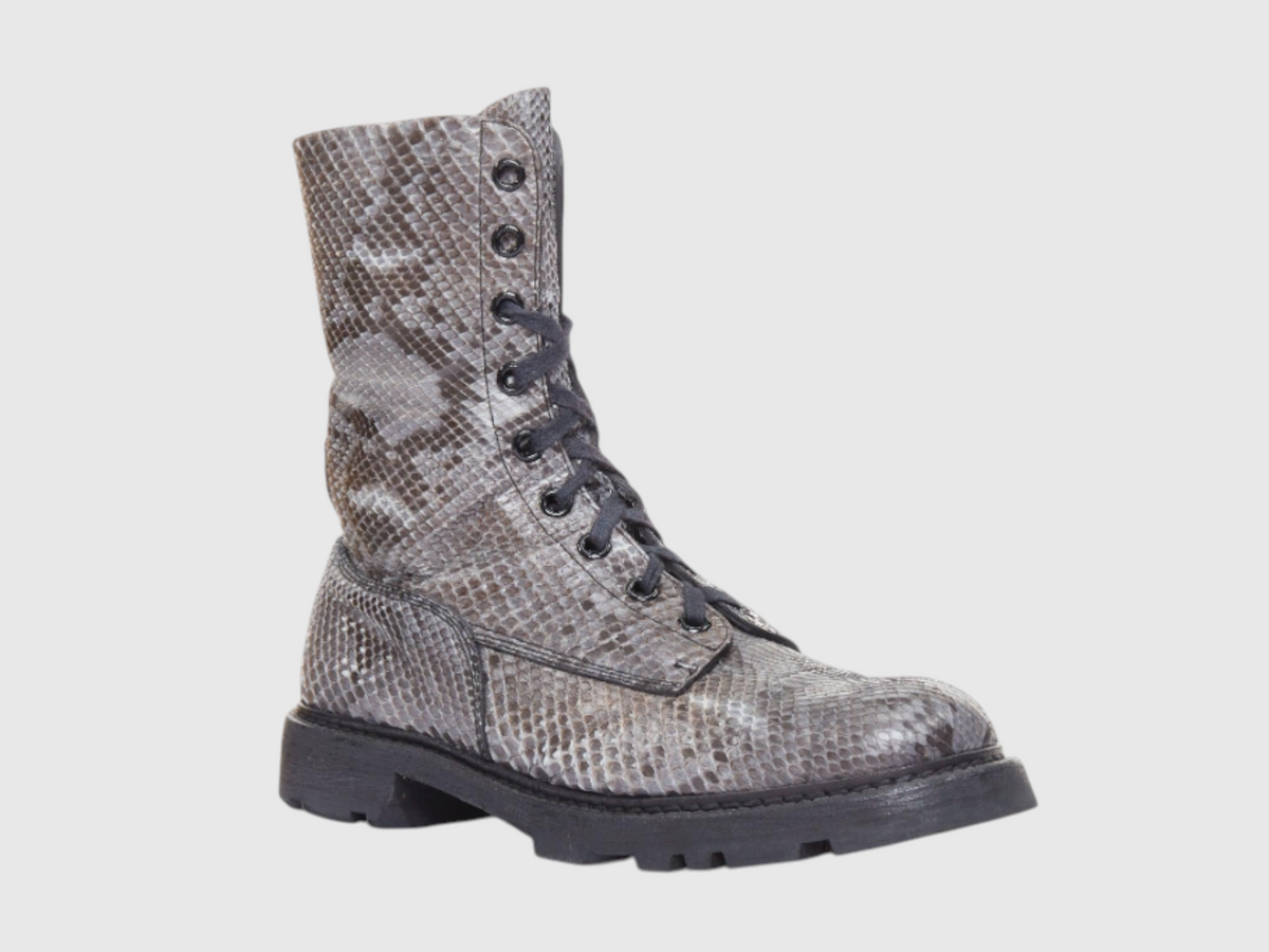 Men's genuine python leather boots angled front view