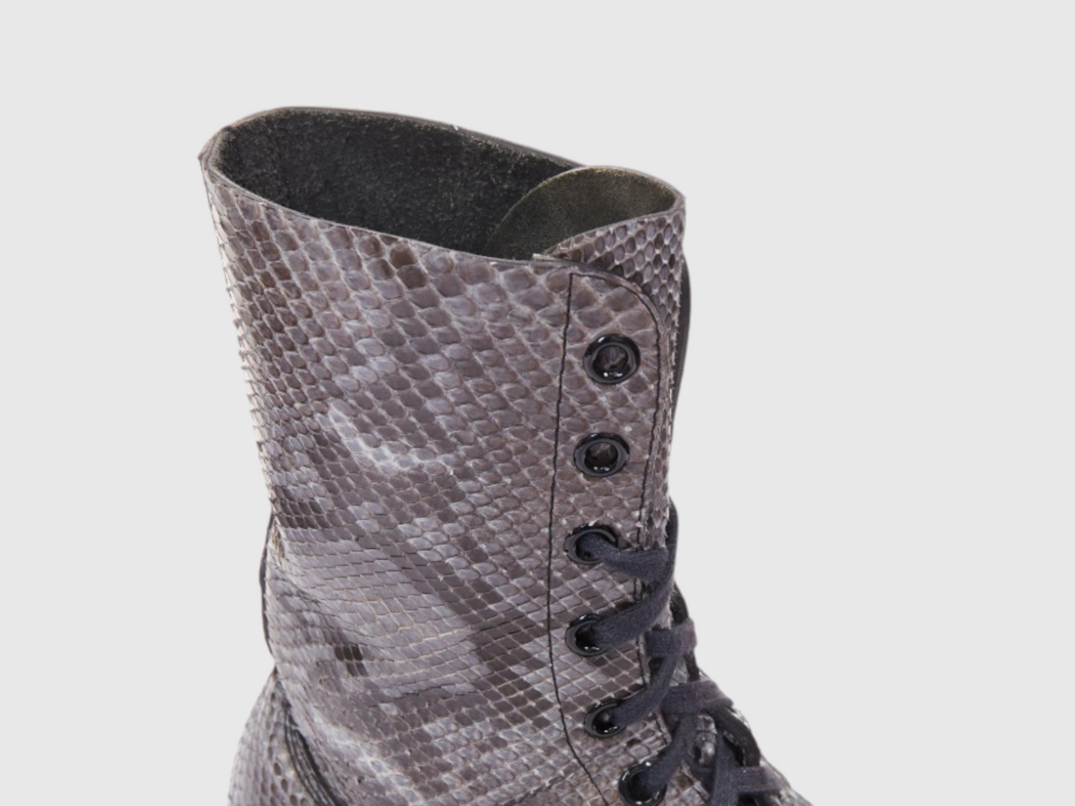 Detailed view of python leather boot upper