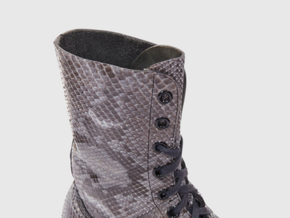 Detailed view of python leather boot upper