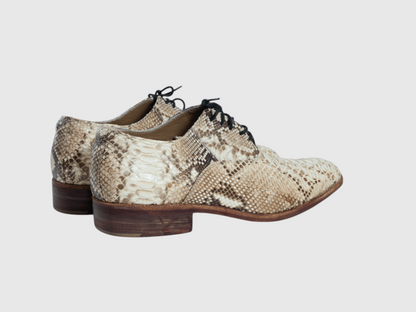 Men's genuine python leather lace-up dress shoes three-quarter view