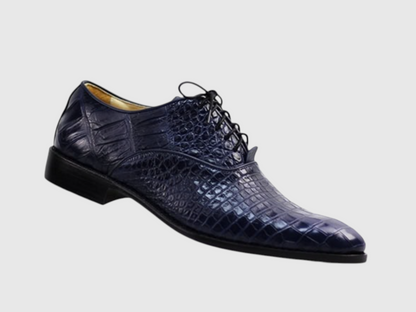 Men's genuine crocodile leather navy blue dress shoes side view