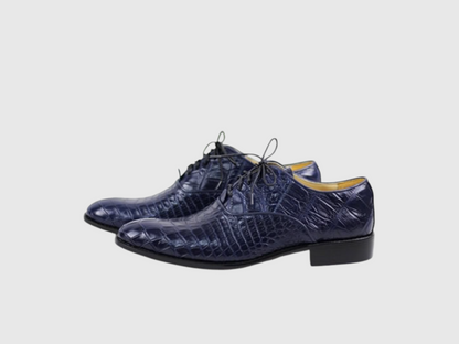 Men's genuine crocodile leather navy blue dress shoes pair view