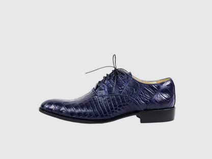 Men's genuine crocodile leather navy blue dress shoe side detail