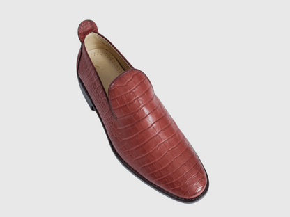 Men's burgundy genuine crocodile leather loafer angled view