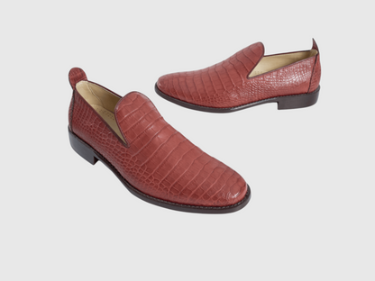 Pair of men's burgundy genuine crocodile leather loafers