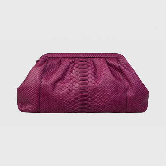 Deep plum genuine python leather clutch | Genuine Skins
