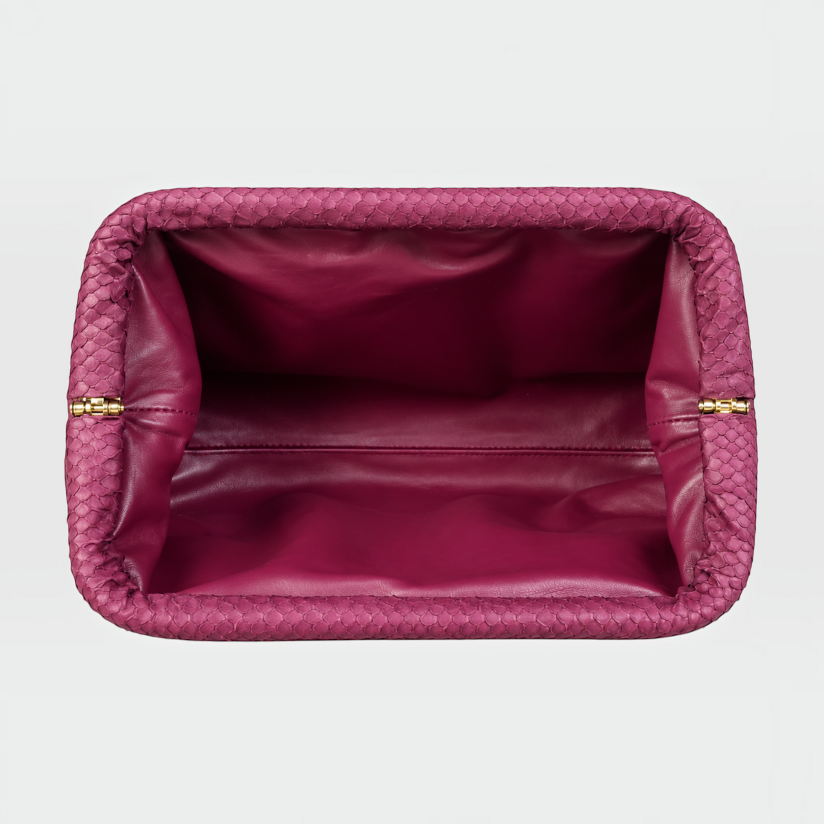 Deep plum python leather clutch interior | Genuine Skins