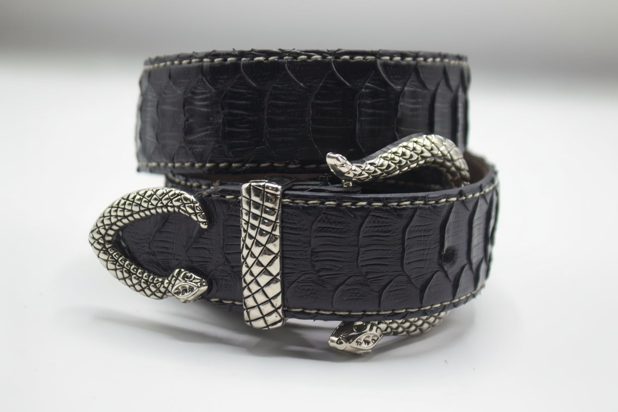 BLACK SNAKE SKIN BELT
