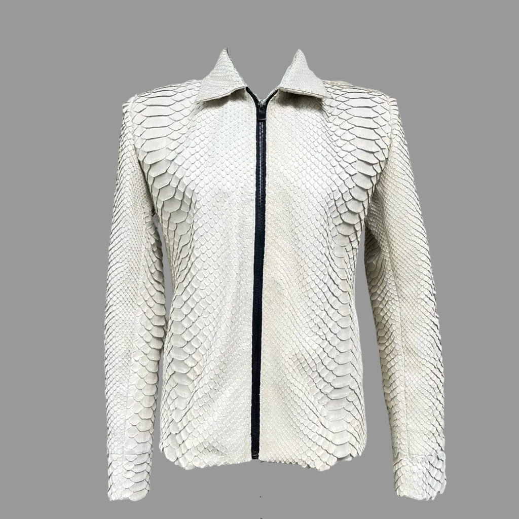 WHITE Python  leather Jacket
