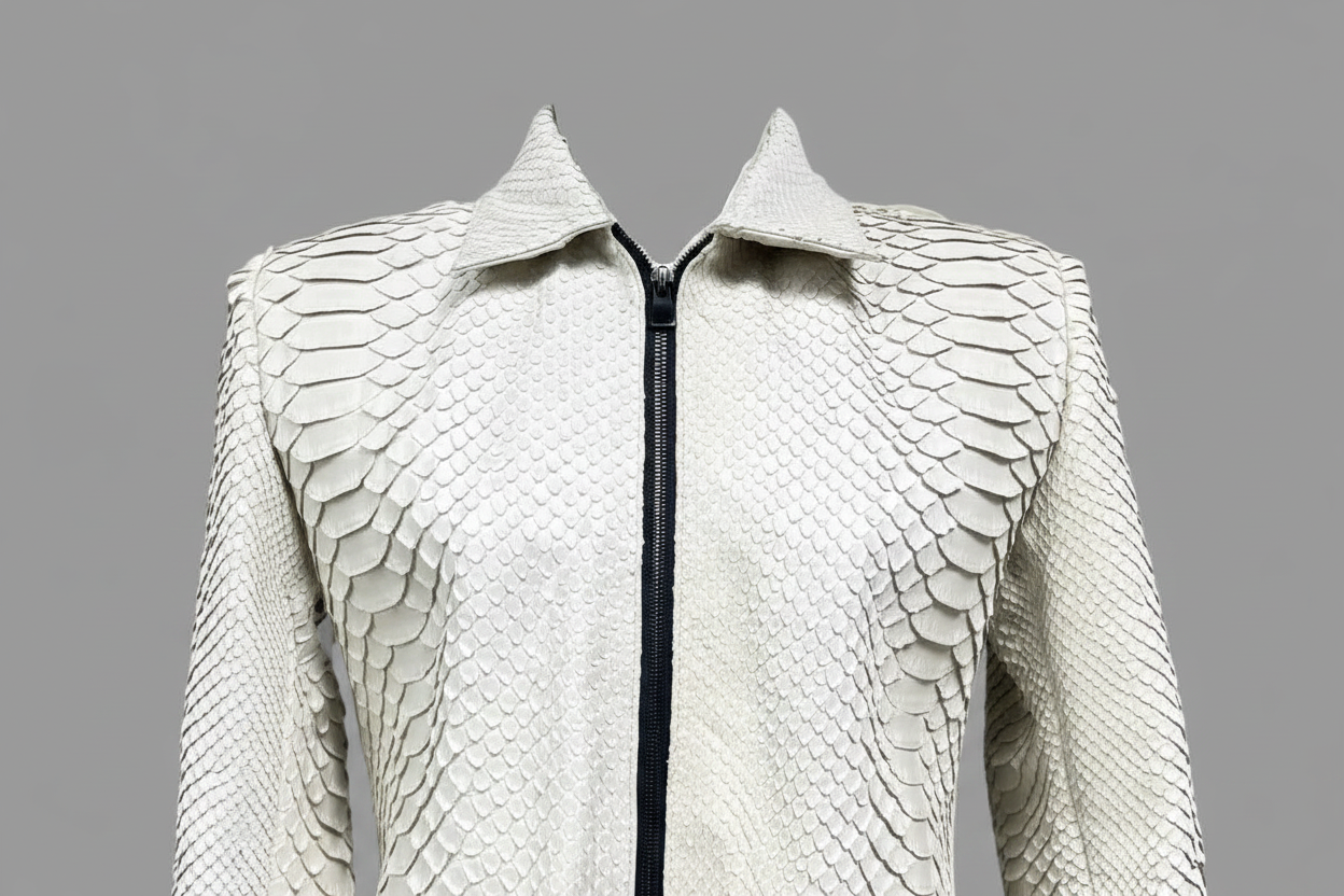 WHITE Python  leather Jacket