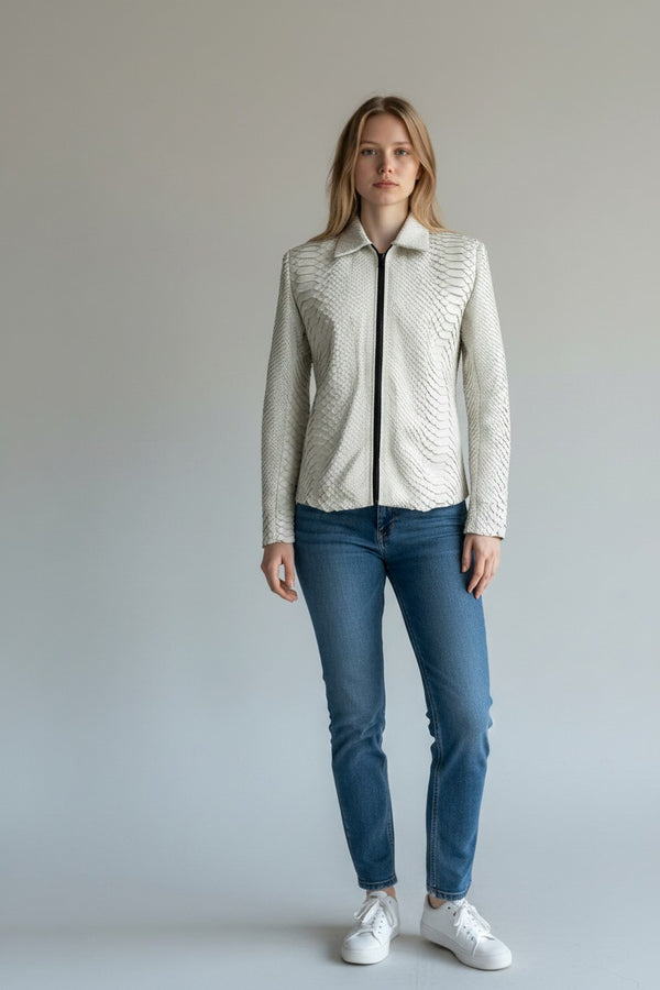 WHITE Python  leather Jacket