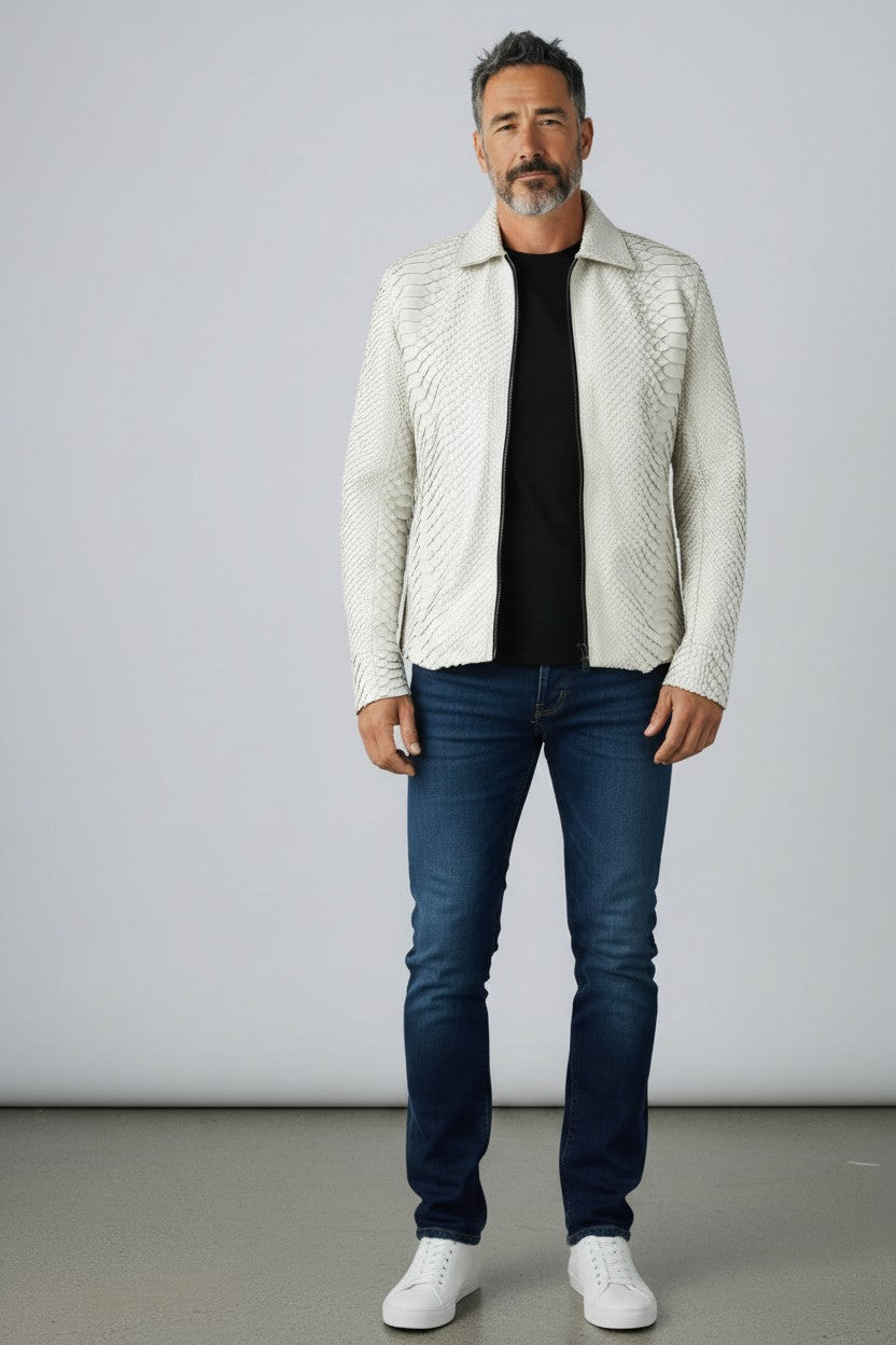 WHITE Python  leather Jacket