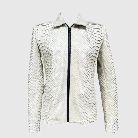 WHITE Python  leather Jacket