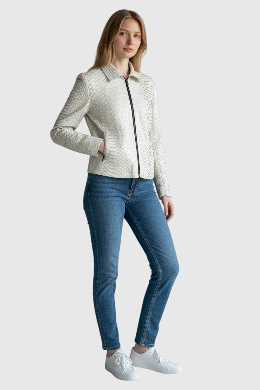 WEIẞE Python-Lederjacke