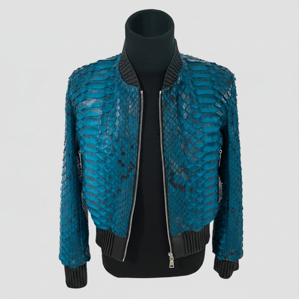 blaue Pythonlederjacke