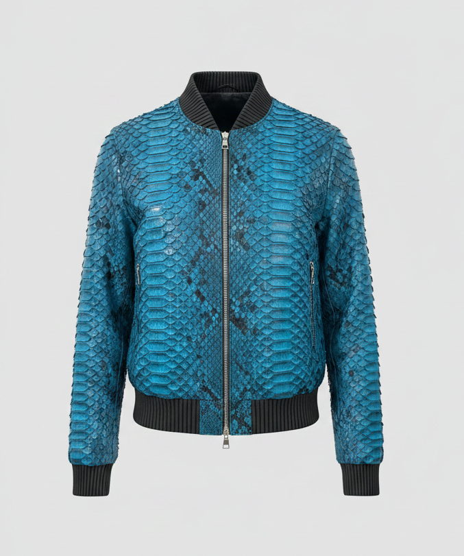 blaue Pythonlederjacke