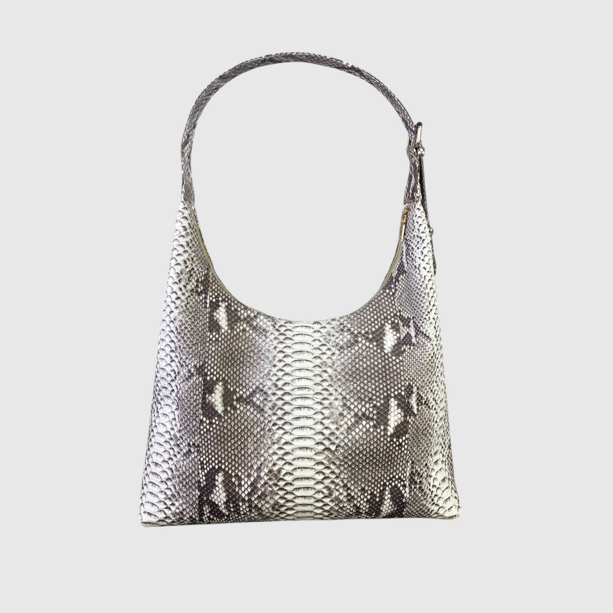 Sac hobo Genuine Skins en cuir de python gris et blanc avec une texture naturelle et une bandoulière réglable
