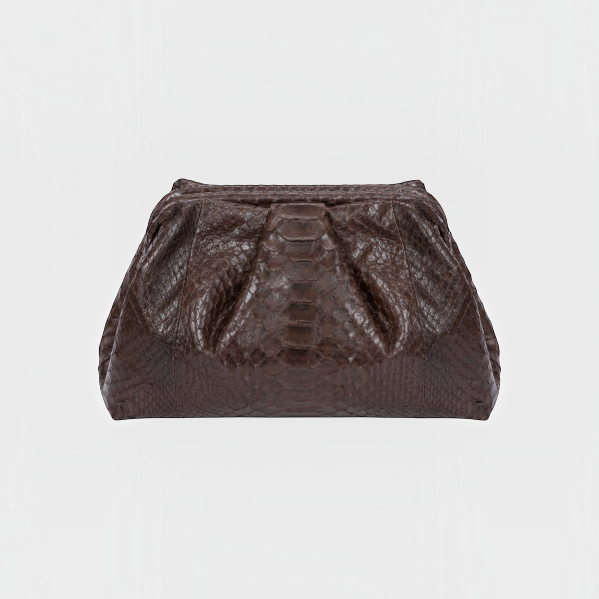 Brown python leather clutch, structured view | Genuine Skins
