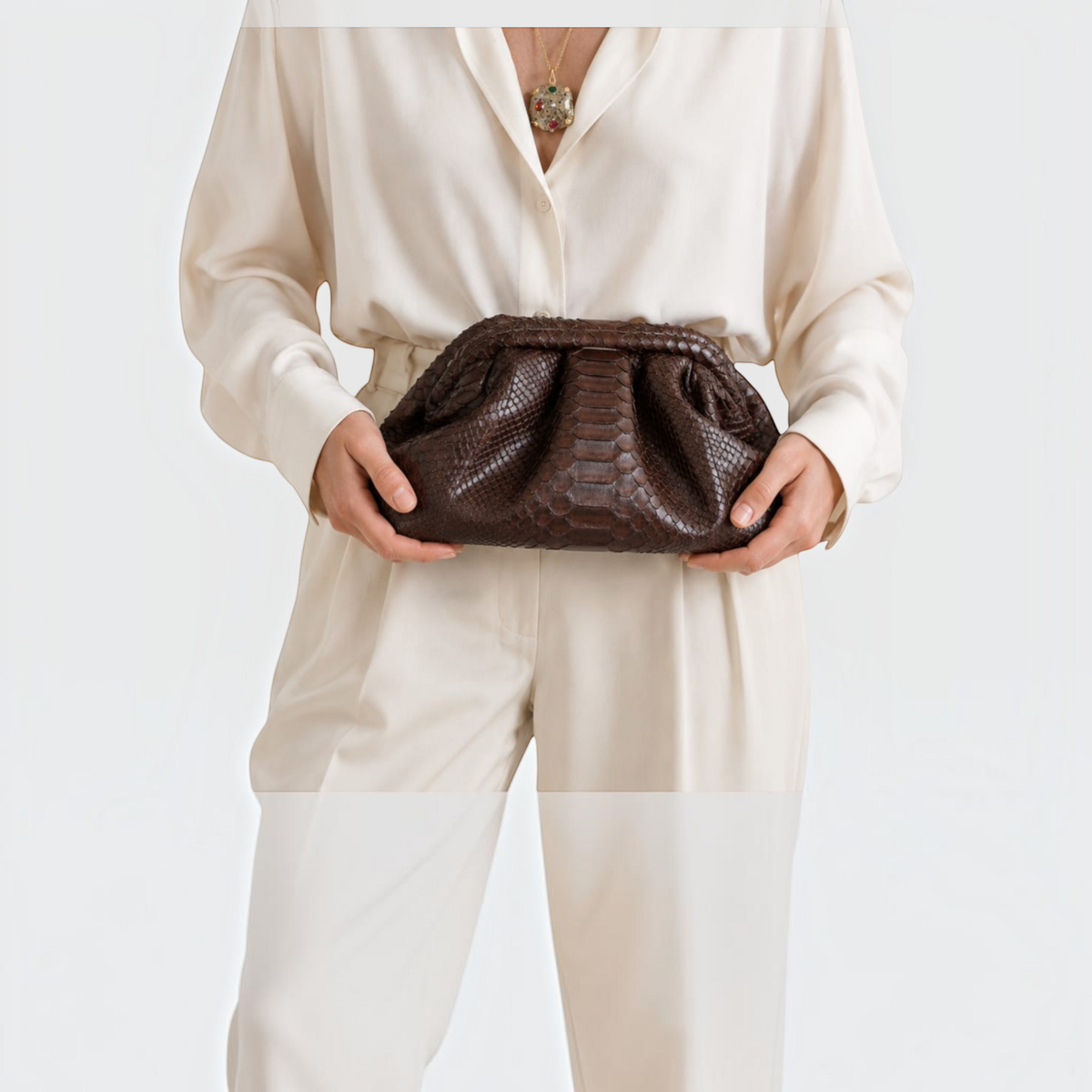 Brown Dark python leather clutch, view 2 | Genuine Skins
