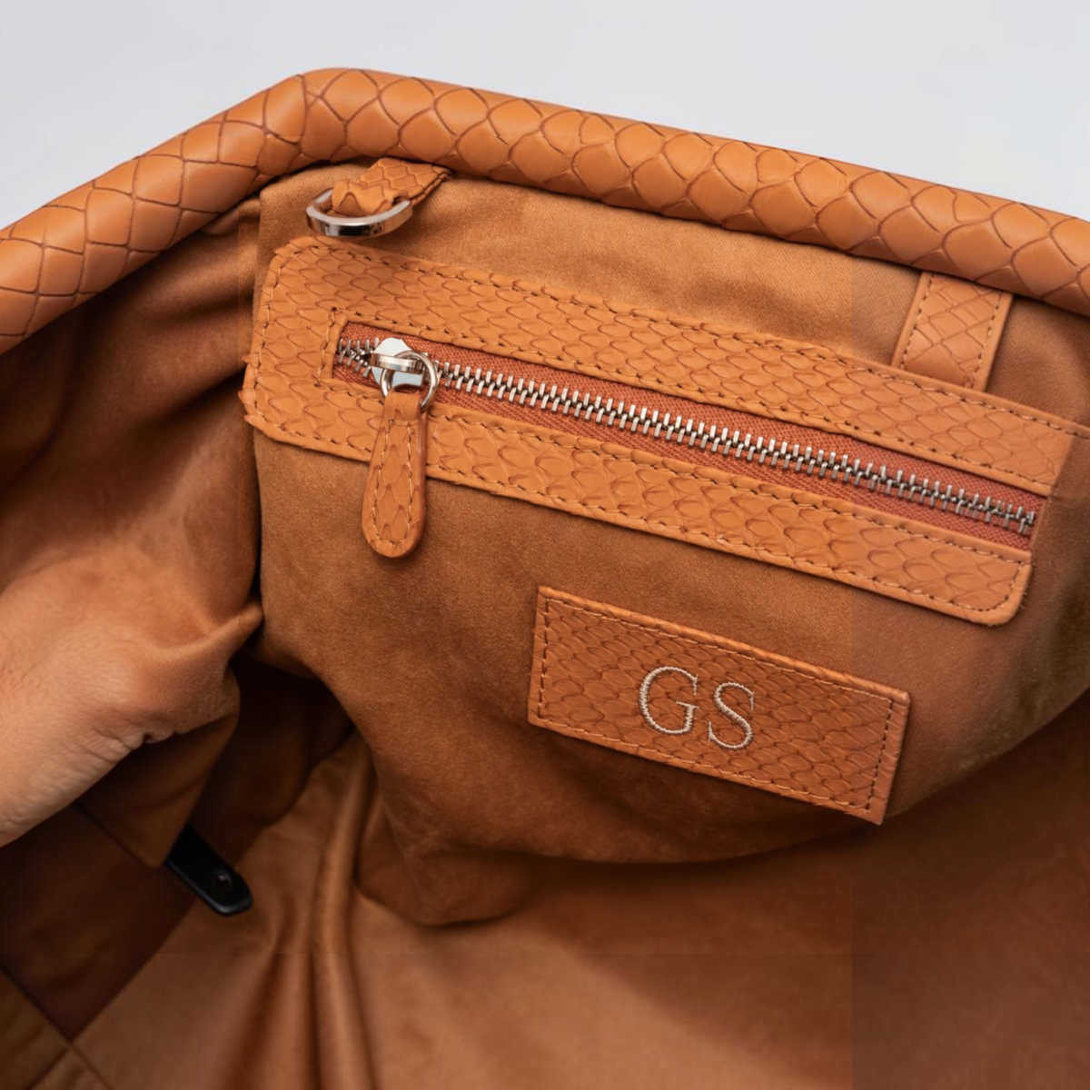 Camel python leather clutch interior | Genuine Skins