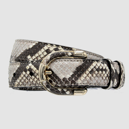 Women's genuine natural python leather belt with gold-tone buckle