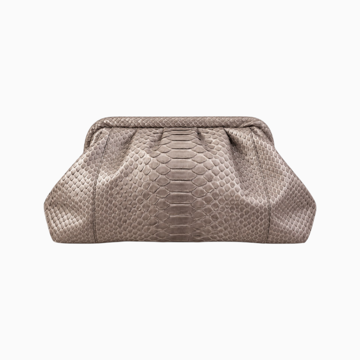 Brown Light python leather clutch front view | Genuine Skins