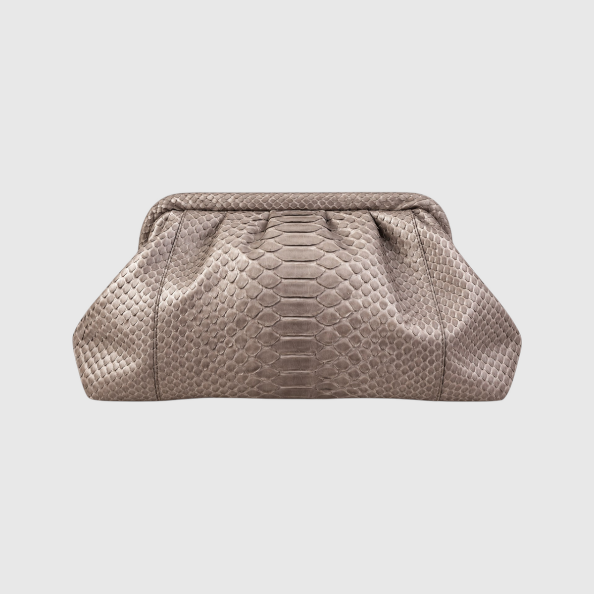 Brown python leather clutch, front view | Genuine Skins