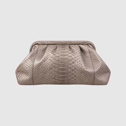 Brown python leather clutch, front view | Genuine Skins