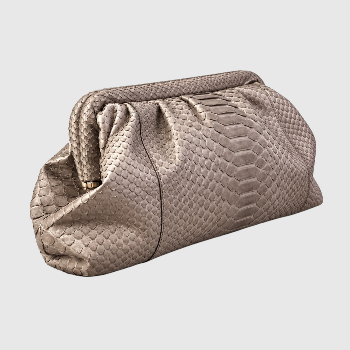 Brown Dark python leather clutch angled view | Genuine Skins
