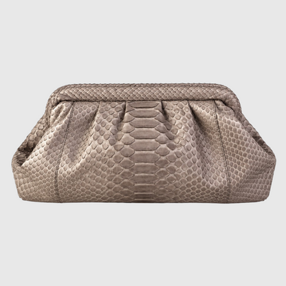 Brown python leather clutch, back view | Genuine Skins
