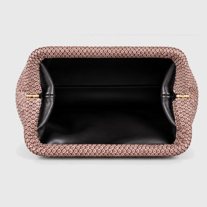 Genuine python leather clutch Dusty Rose Taupe – interior view, 2048 x 2048, light gray studio background