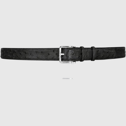 Genuine black ostrich leather belt