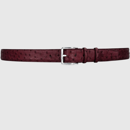 Genuine burgundy ostrich leather belt