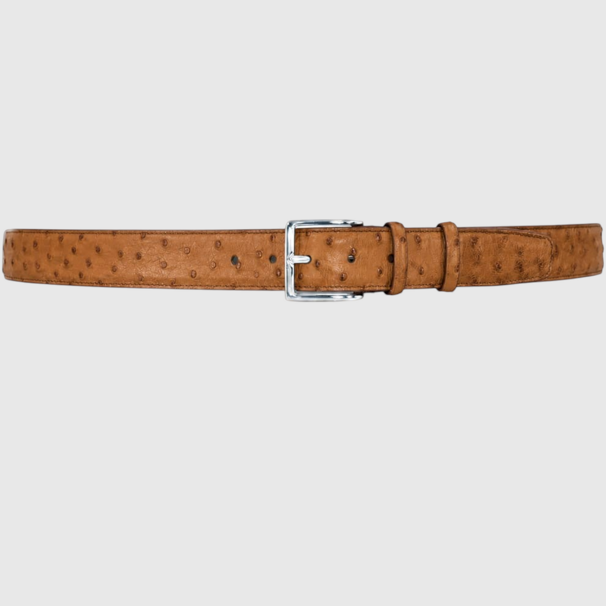 Genuine cognac ostrich leather belt