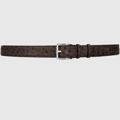 Genuine dark brown ostrich leather belt