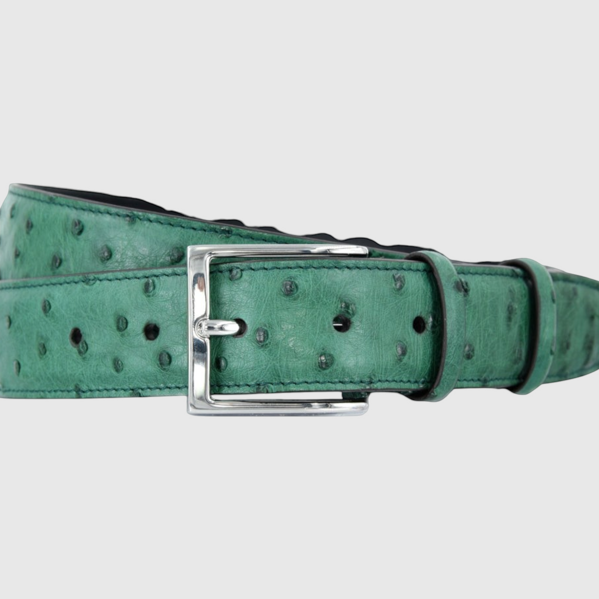 Green genuine ostrich leather belt