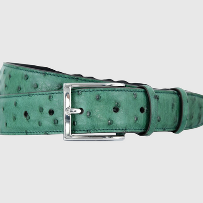 Green genuine ostrich leather belt