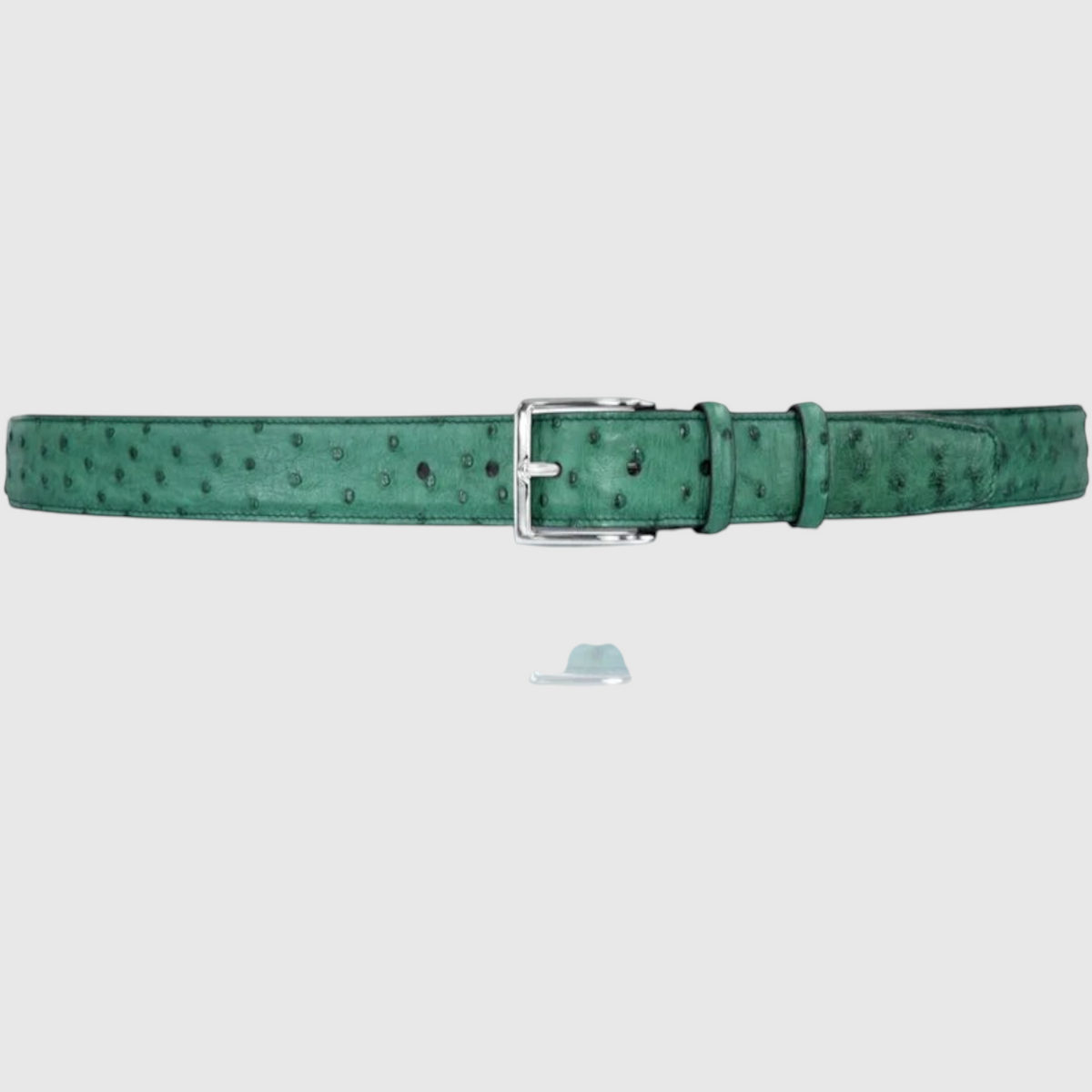 Green ostrich leather belt full view