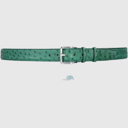 Green ostrich leather belt full view