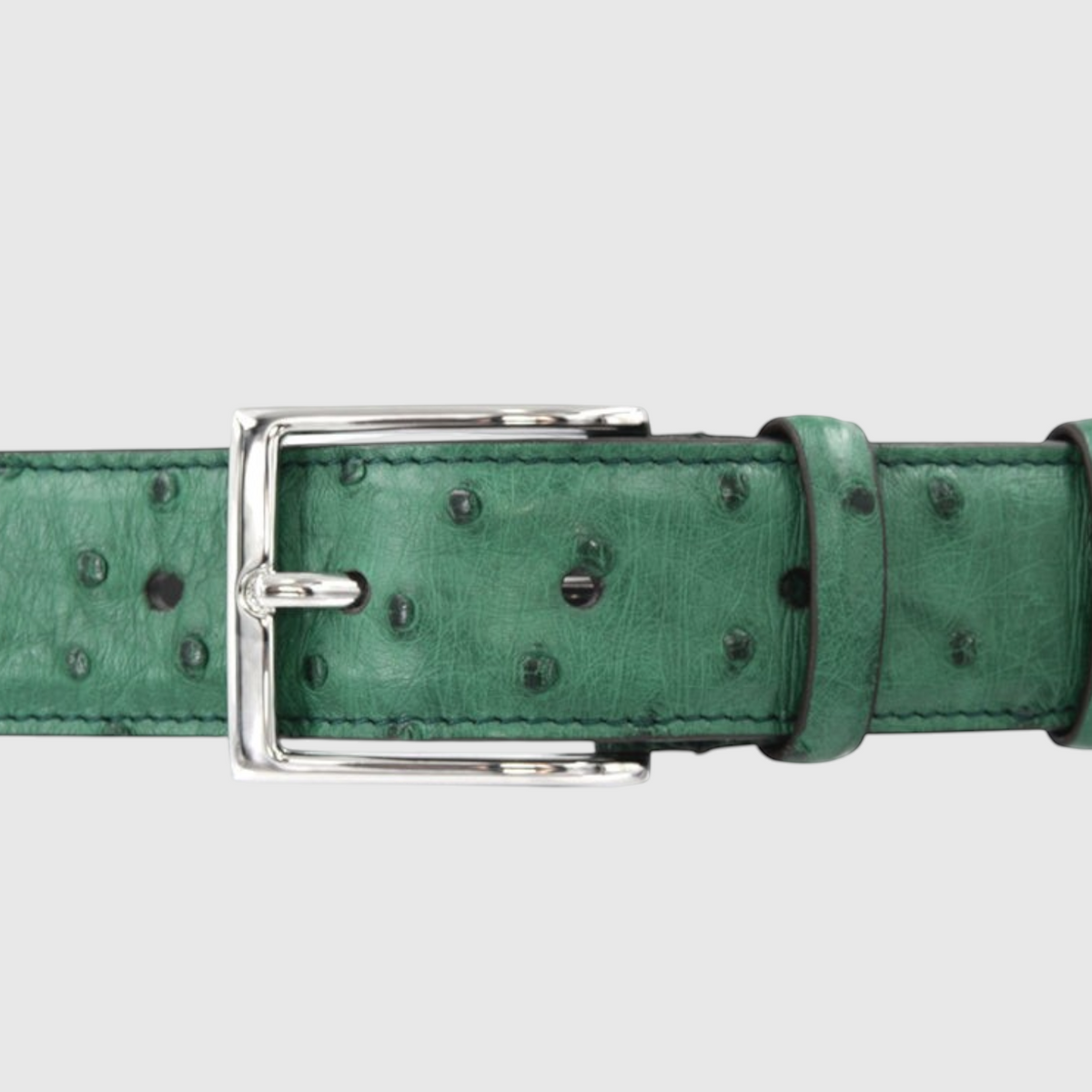 Close-up of genuine green ostrich leather belt