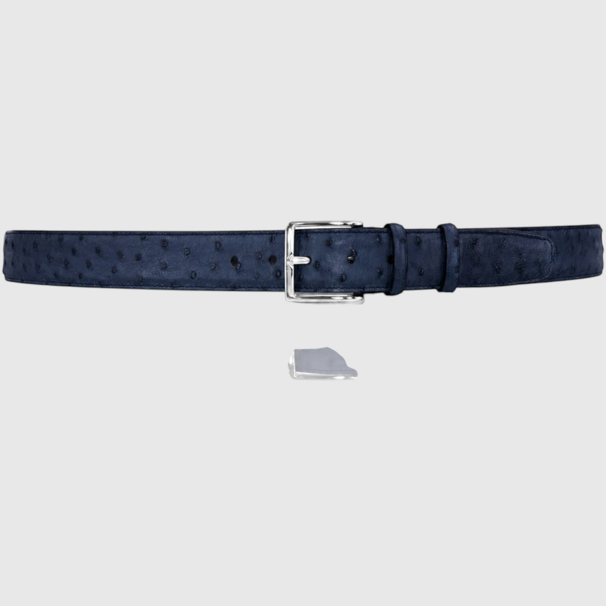 Genuine navy blue ostrich leather belt