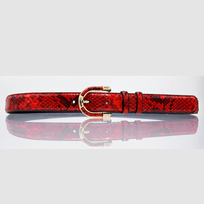 Women's genuine red python leather belt full view