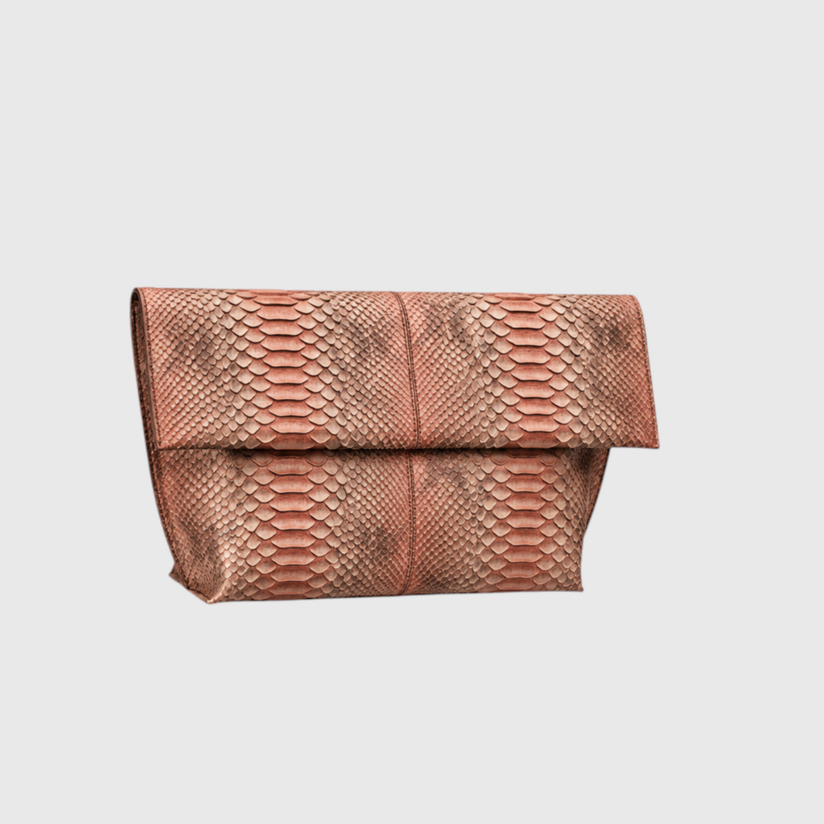Copper rose genuine python leather foldover clutch front view, Genuine Skins