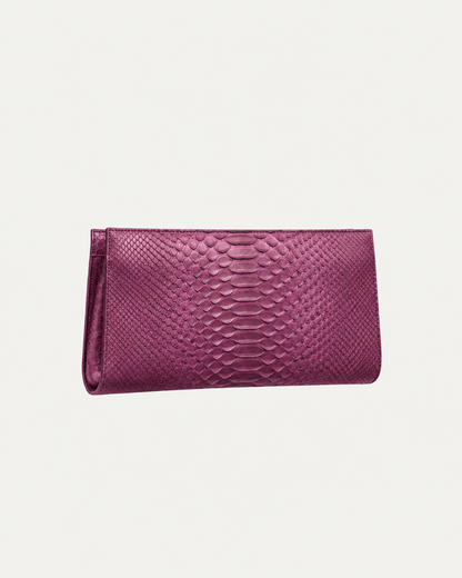 Smoky Plum genuine python leather clutch – close-up of python scales