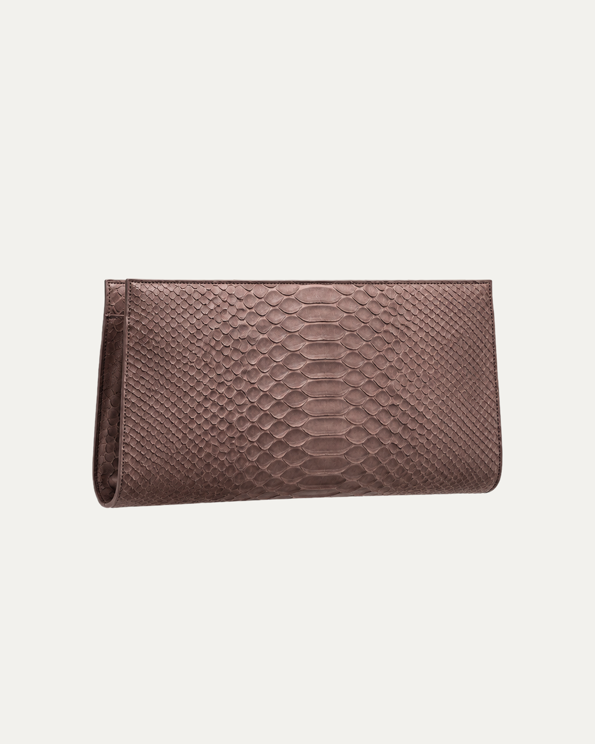 Smoky Brown genuine python clutch – harmonized front studio view