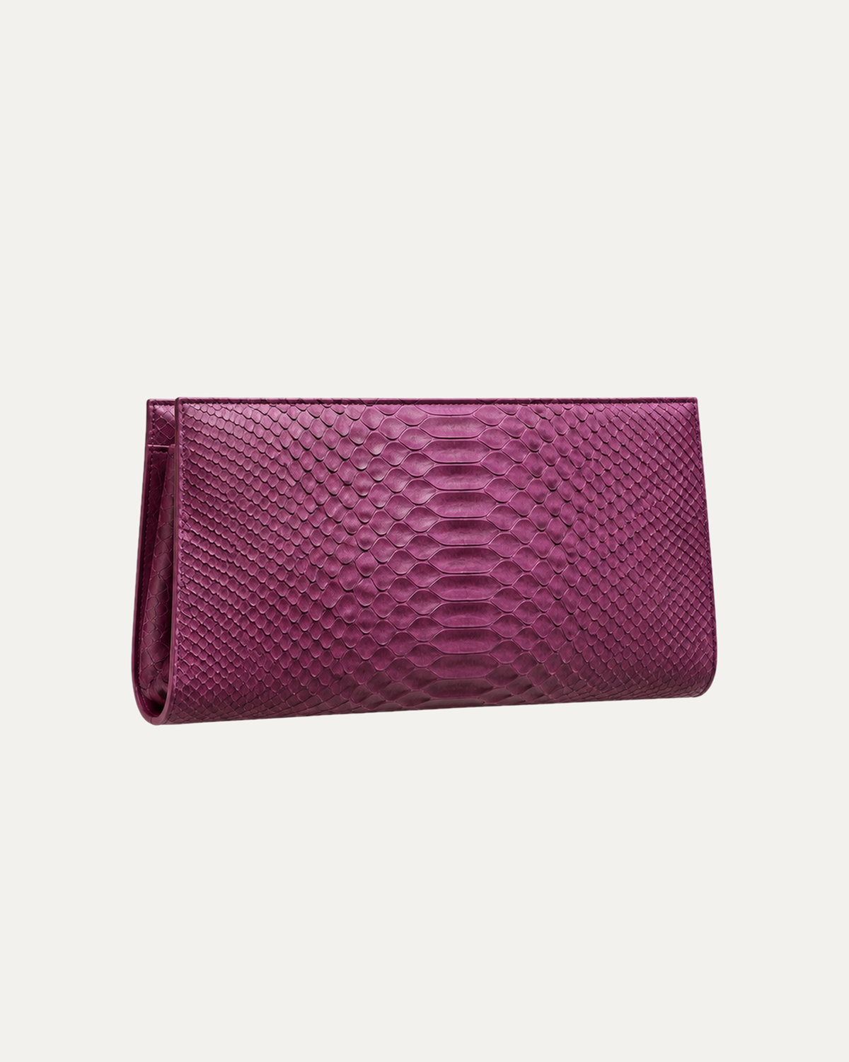 Smoky Plum genuine python clutch – harmonized front studio view