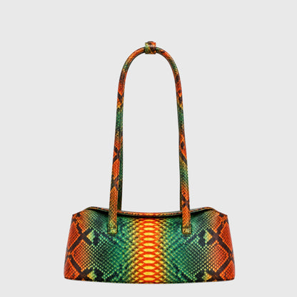 Python Signature Tote multicolor, orange green yellow python leather, front view