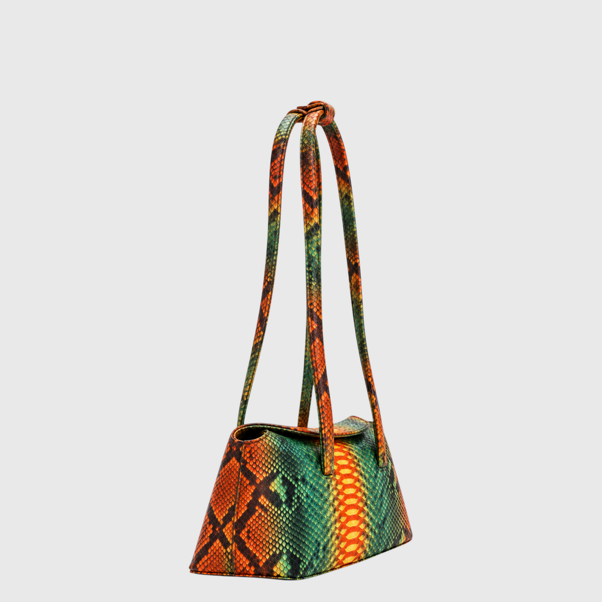 Python Signature Tote multicolor, orange green yellow python leather, three-quarter side view